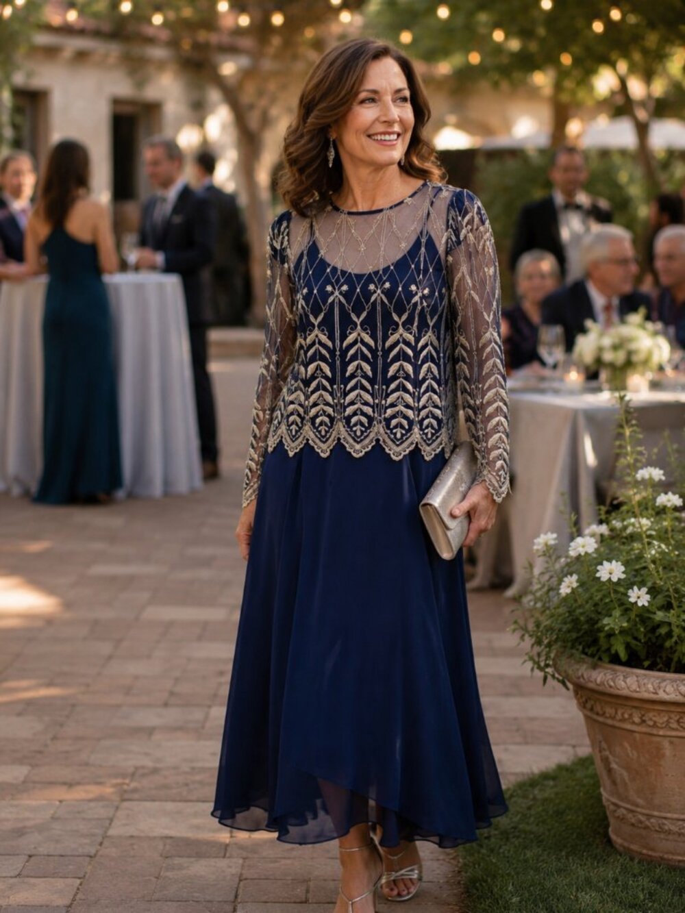 Navy Blue‎ Gold Beaded Formal Evening Dress Women's 11/12 Wedding Guest Cocktail
